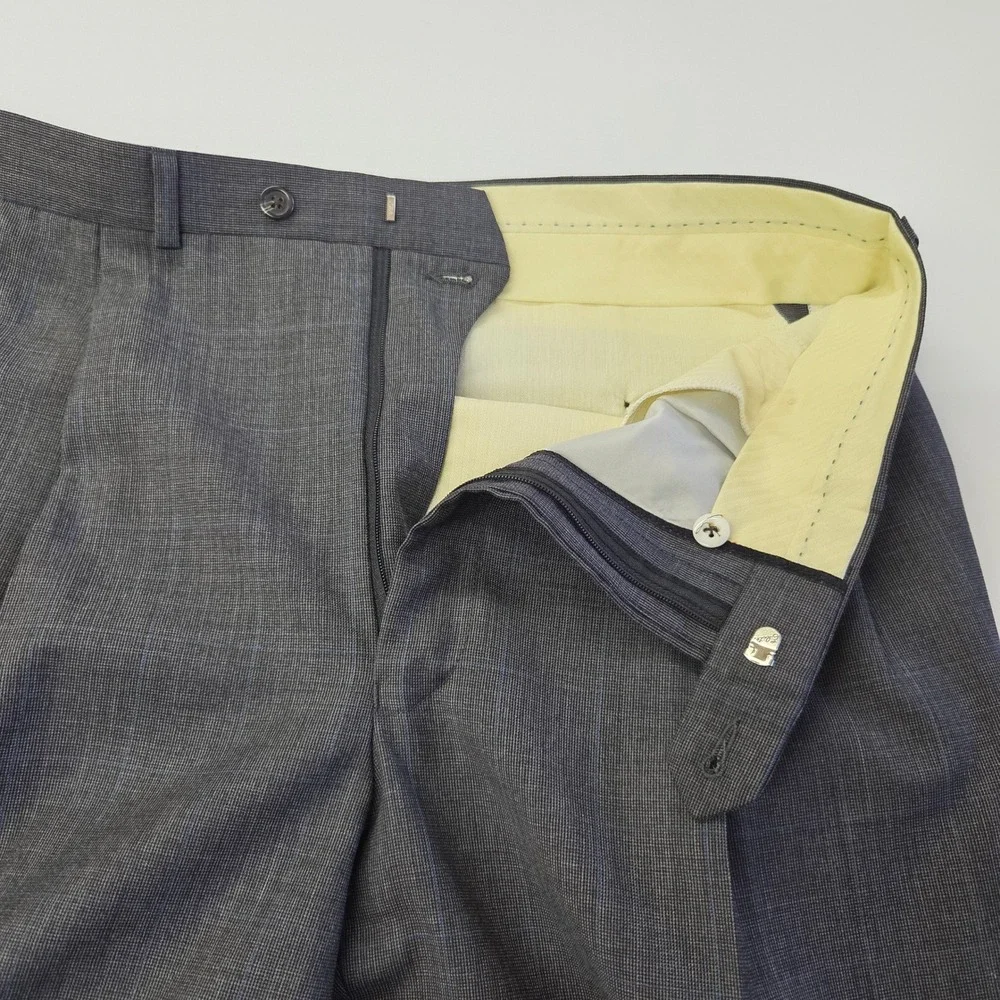 Ralph Lauren Men's Charcoal Blue Plaid Wool Suit 2 Piece Jacket‎ 44R Pants 38x29